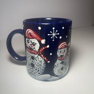 Holiday Snowman Trio & Snowflakes Mug - Navy Ceramic